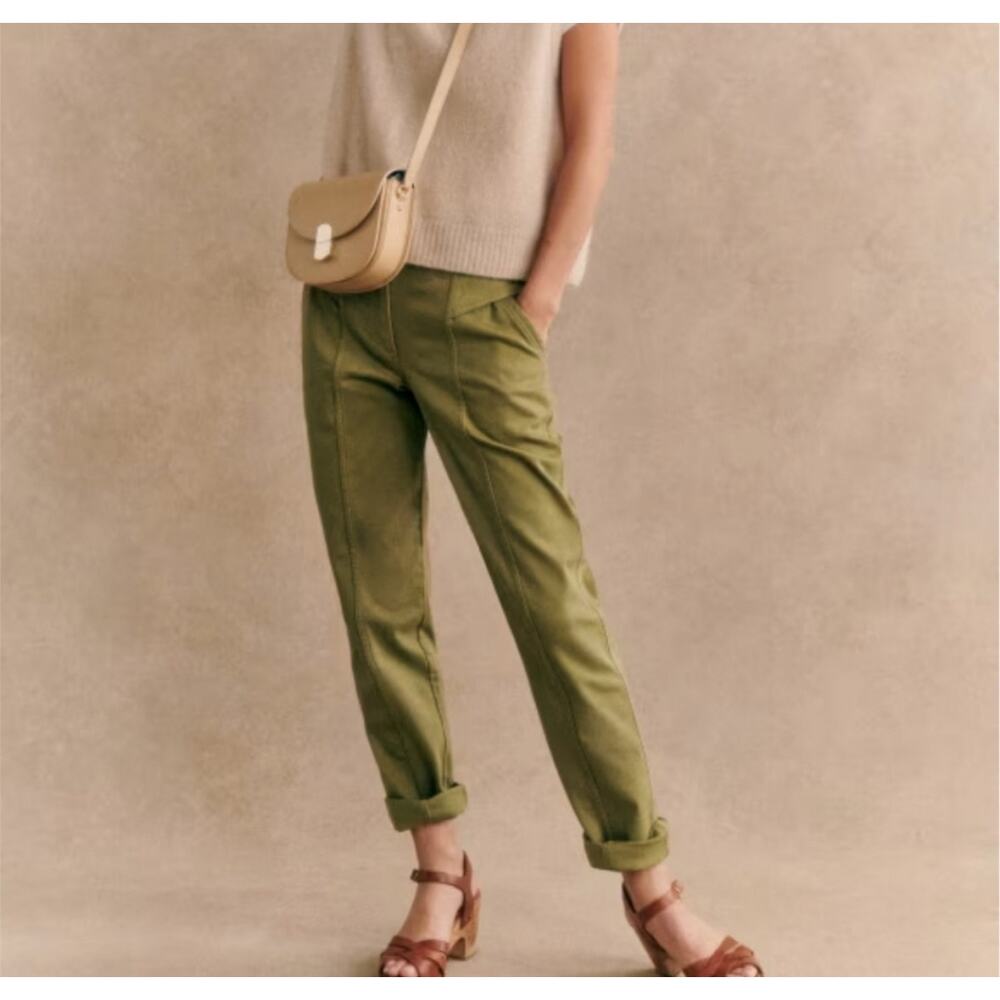 Sezane Herve Trouser in Light Olive Sz 36/ US 4 Women’s Cotton Pants GREAT! - Picture 2 of 10